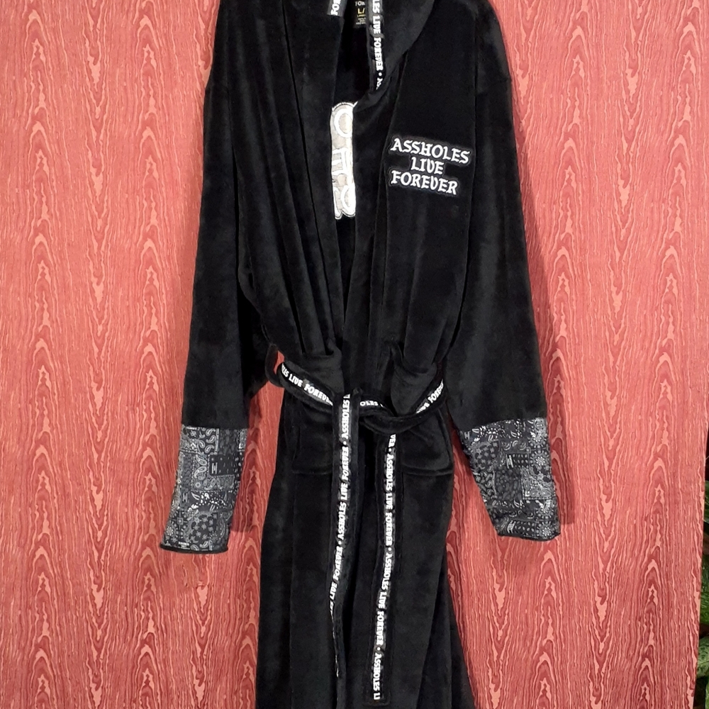 A$$HOLES LIVE FOREVER Black/White Embroidered Velveteen Robe Size L/XL UNISEX